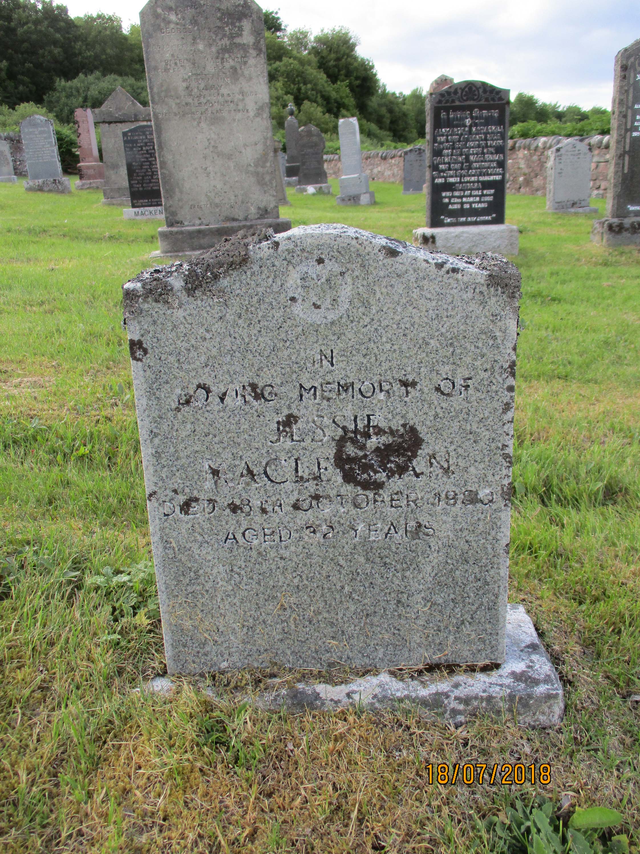 Photo of headstones/Jessie MacLennan died 1980 MI Laide, Gairloch
